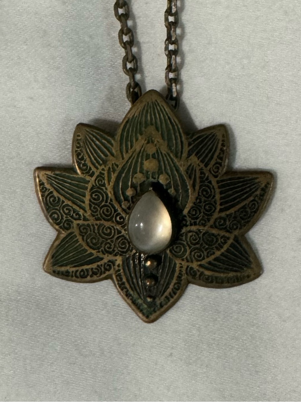Lotus- Brass and Moonstone Necklace